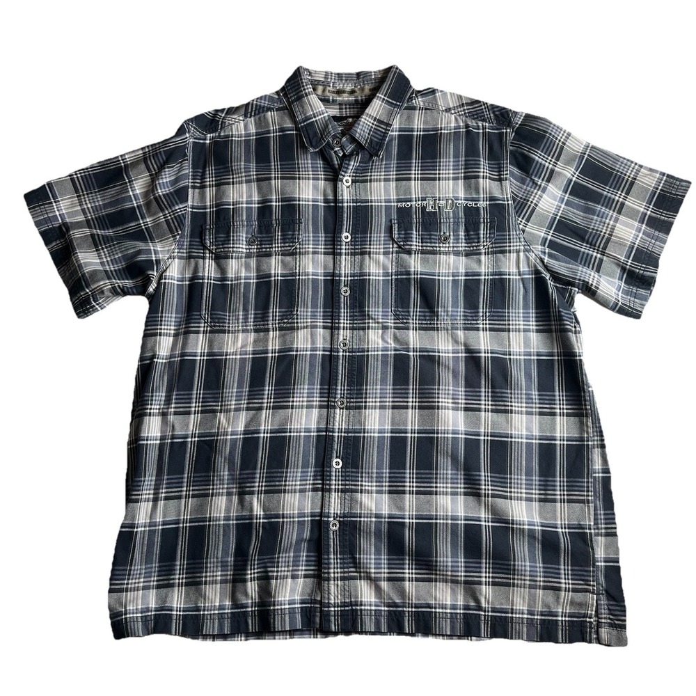 Harley-Davidson Men's Plaid Button-Up Shirt Gray Black 2XL Genuine‎ MotorClothes